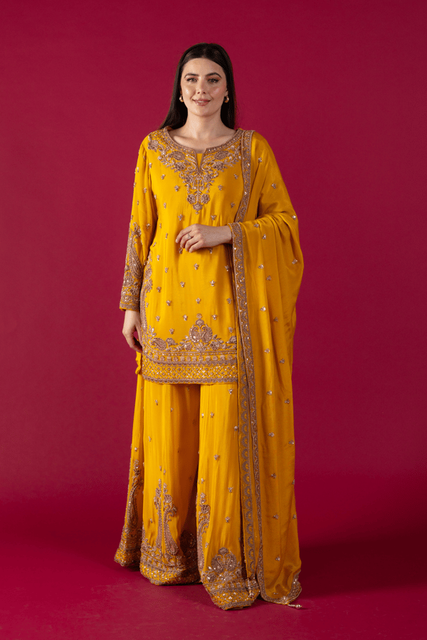 Meher luxe collection 3 piece chiffon embroidered suit