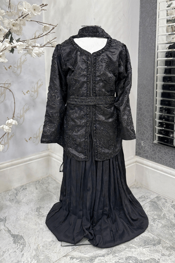 Kids 3 piece embroidered jacket style suit with sharara