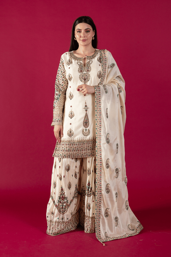 Shiffonz 3 piece chiffon embroidered gharara suit