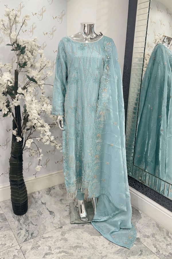 Maya Eid 2025 3 piece long embroidered shirt collection - SGREEN, X - Large