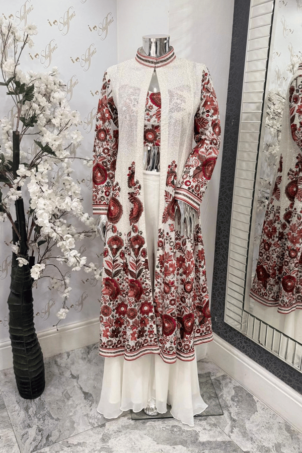 Meher luxe collection 3 piece embroidered jacket style suit - Image 2
