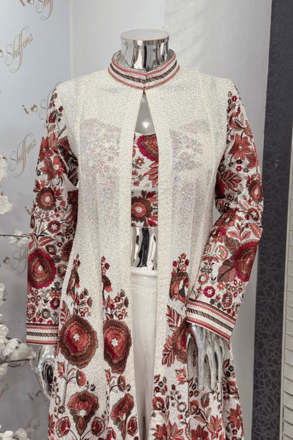 Meher luxe collection 3 piece embroidered jacket style suit - Image 6