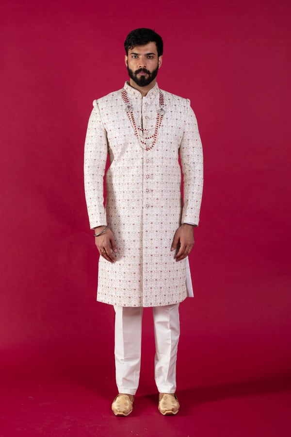 Men's sherwani set with trouser - OWHITE, 36
