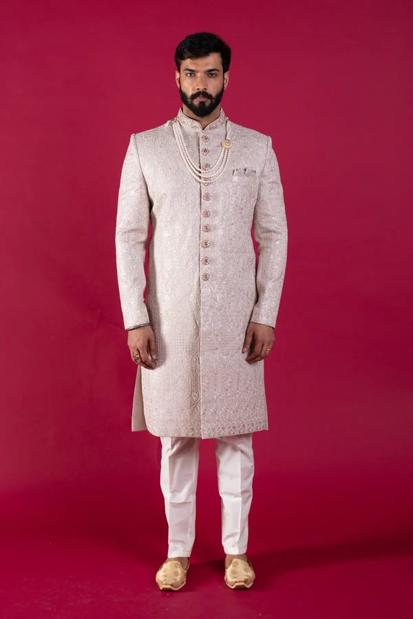 Men's sherwani suit with maala - Lilac, 36