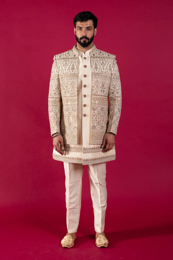 Luxury men's embroidered sherwani set