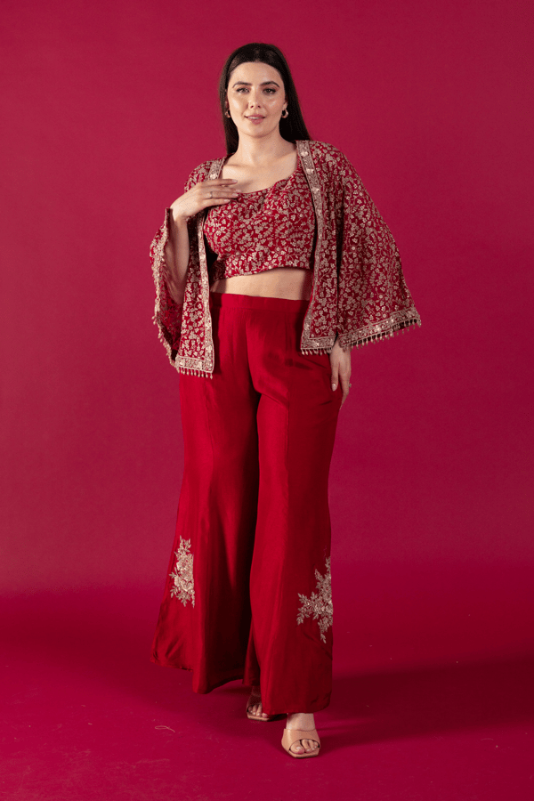 Shiffonz 3 piece cape style fusion set with plazo