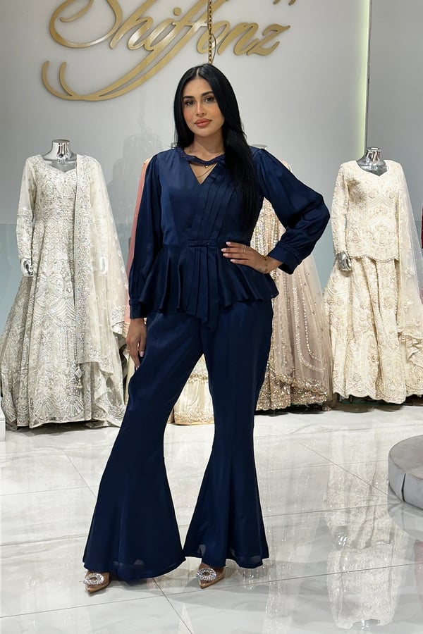 Shiffonz 2 piece crop top with plazo - Navy, 36