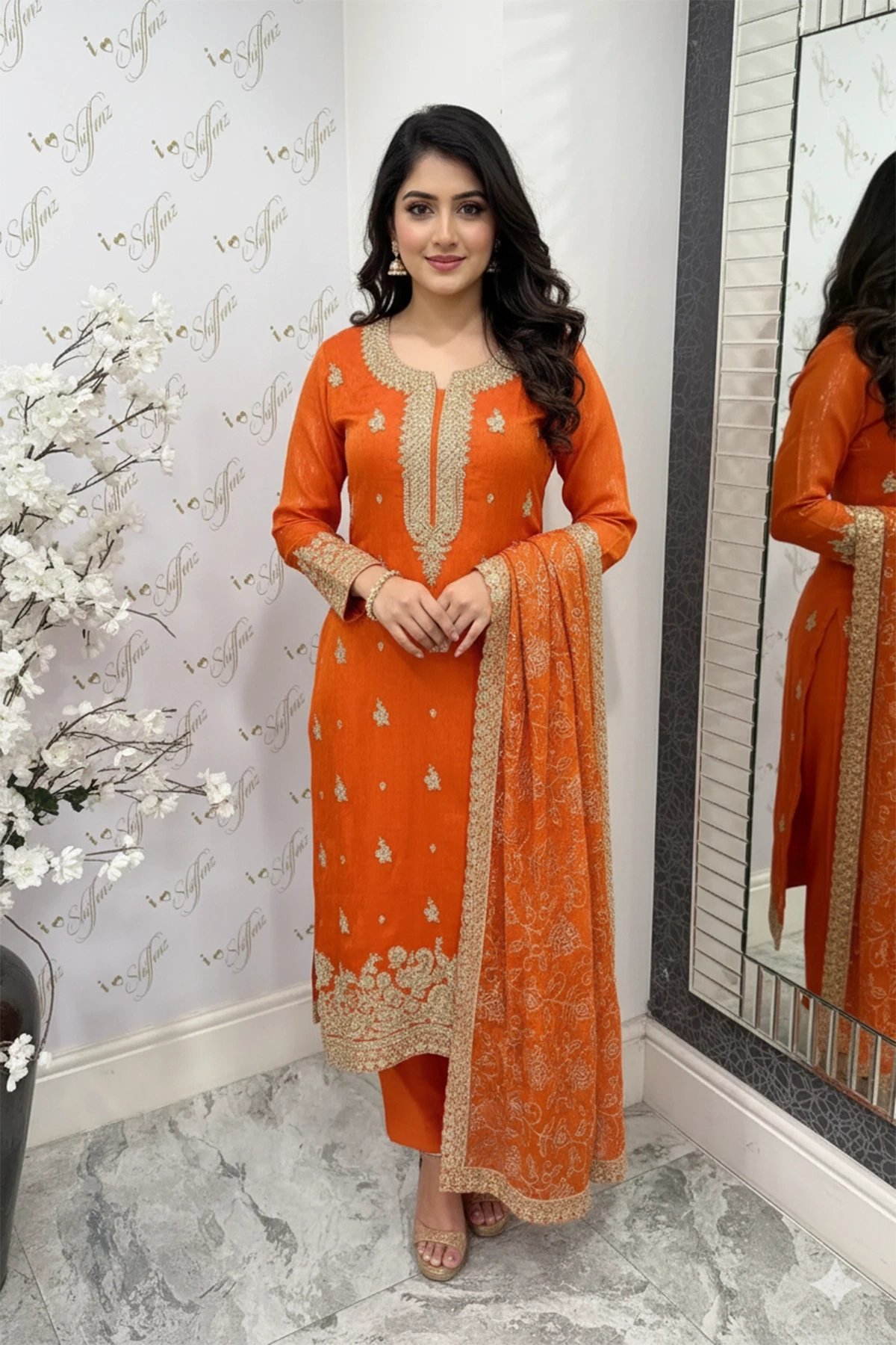 Mehboob luxe collection 3 piece embroidered trouser suit