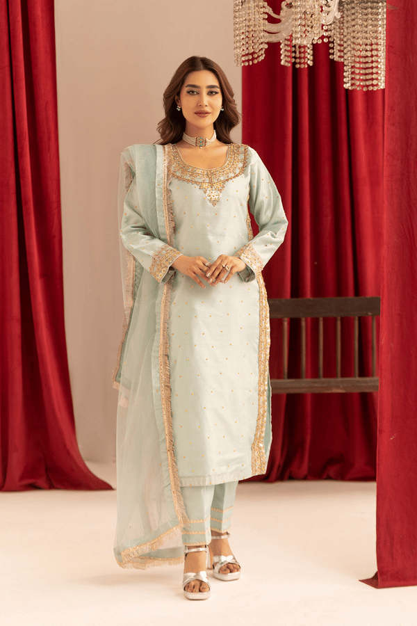 Emre collection 3 piece raw silk embroidered suit
