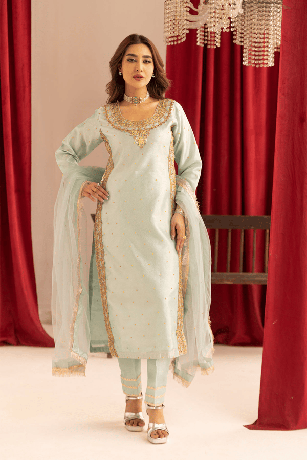 Emre collection 3 piece raw silk embroidered suit - Image 2