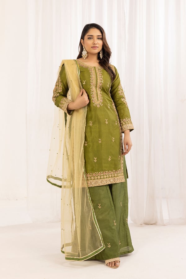 Mirey collection 3 piece embroidered mehndi suit