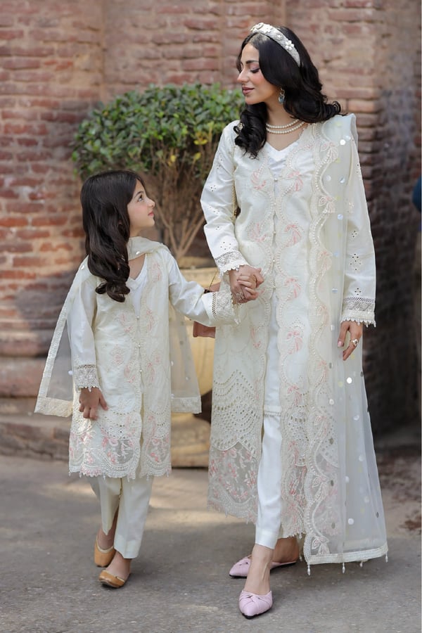 Bazar Kahani Eid 2025 3 piece luxury daughter's suit - Cream, 36