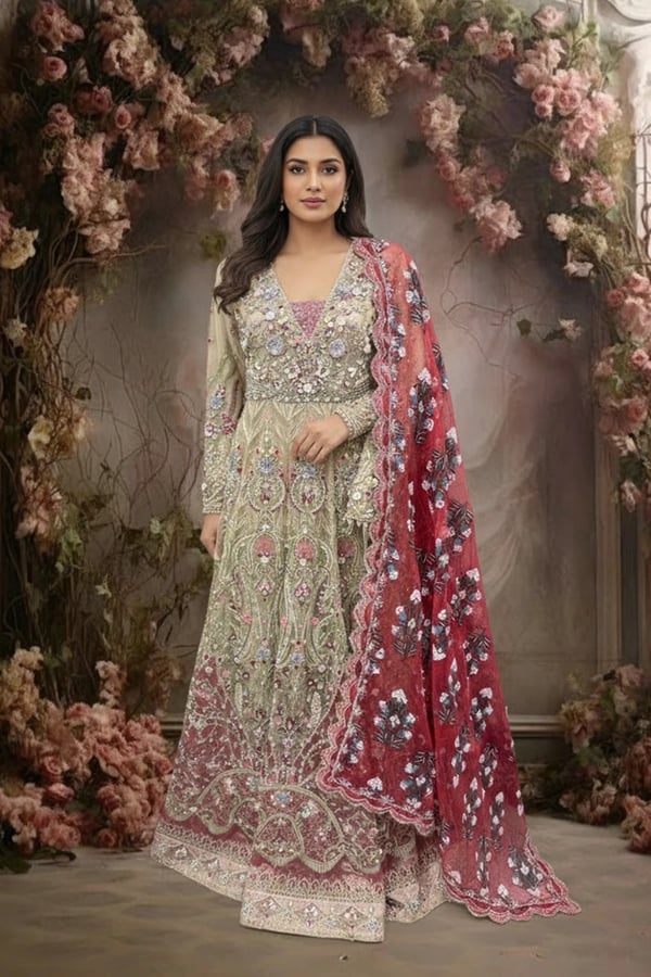 Ursiya premium luxe collection 3 piece long embroidered gown - Gold, X - Large