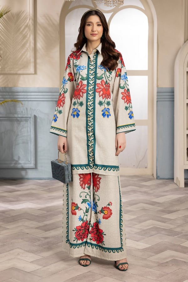 Zaras Eid 2025 2 piece short shirt digital print co-ords set