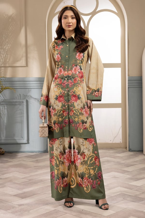 Zaras Eid 2025 2 piece short shirt digital print co-ords set