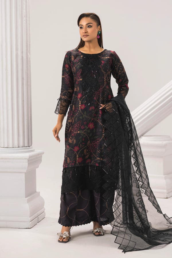 Monar Eid 2025 3 piece elegant plazo suit - Black, Large