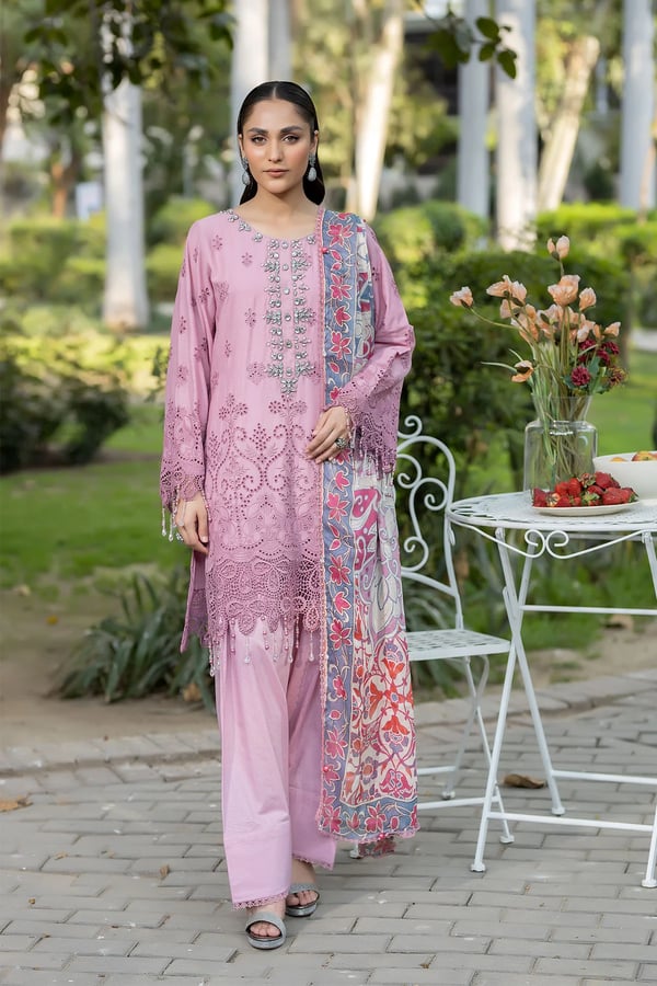 Ivana 3 piece chikan kari farshi shalwar Eid suit - Pink, Large