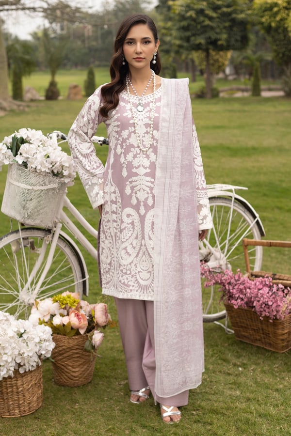 Jasmine Eid 2025 3 piece linen farshi shalwar suit - Pink, X - Large