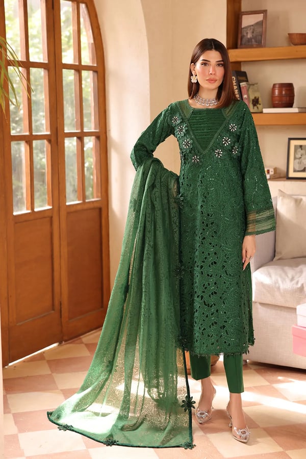 Lamhey Eid collection 3 piece embroidered suit - Image 2