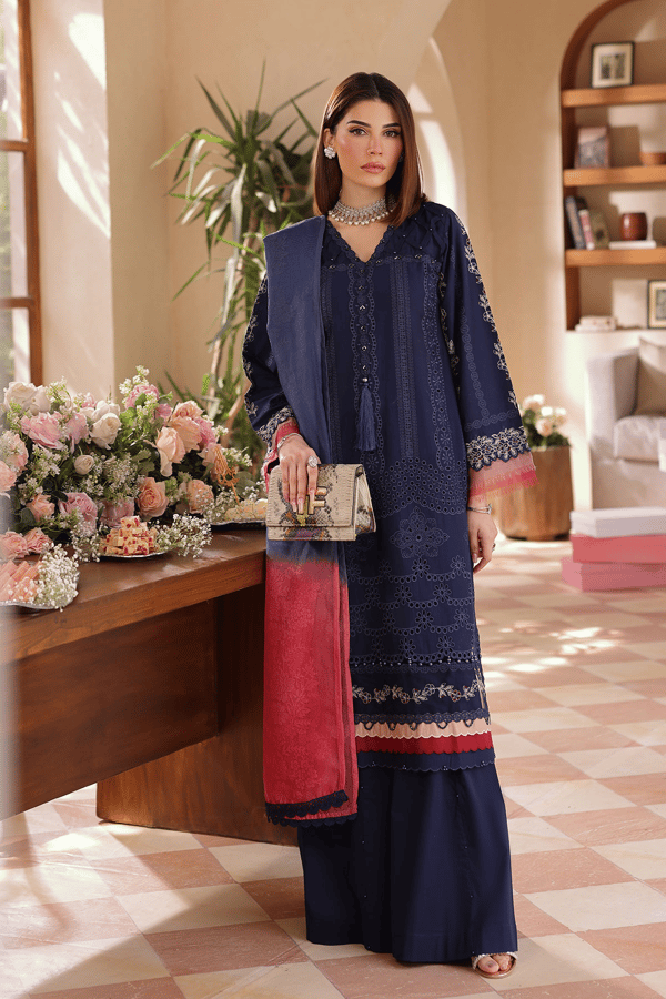 Lamhey Eid collection 3 piece casual embroidered suit - Navy, Large