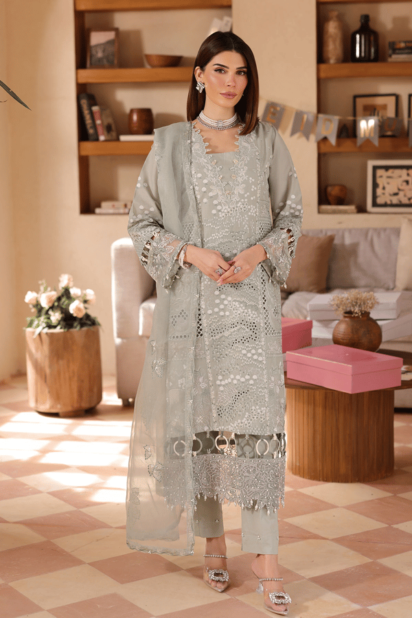 Lamhey Eid lawn collection 3 piece embroidered suit - SGREEN, Large
