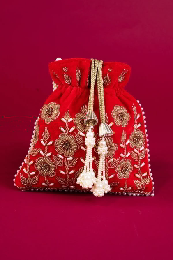 Shiffonz refined velvet pearl potli bag