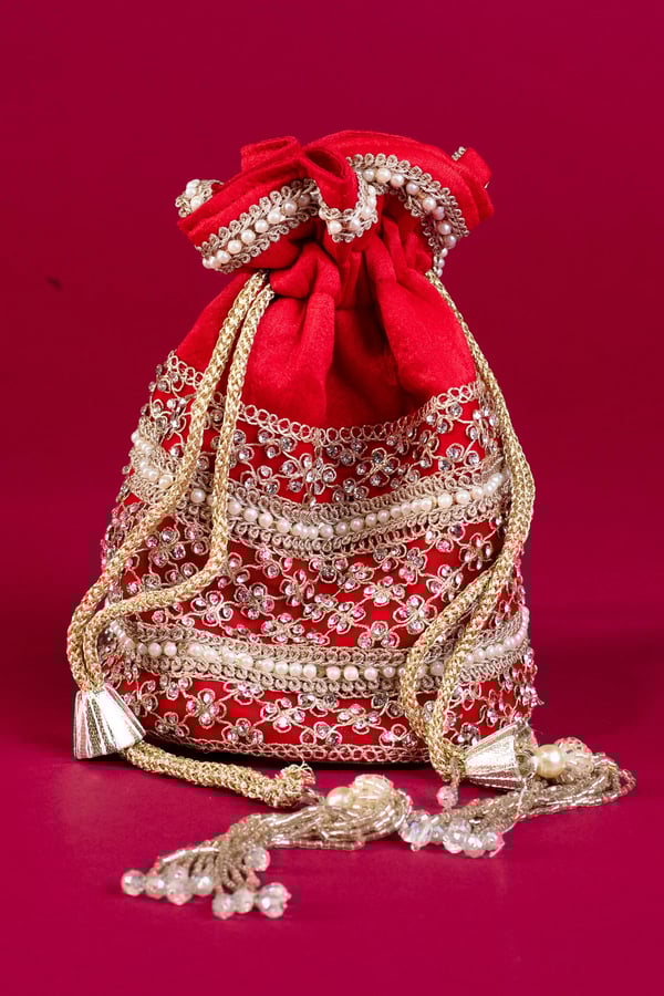 Shiffonz delicate crepe pearl potli bag