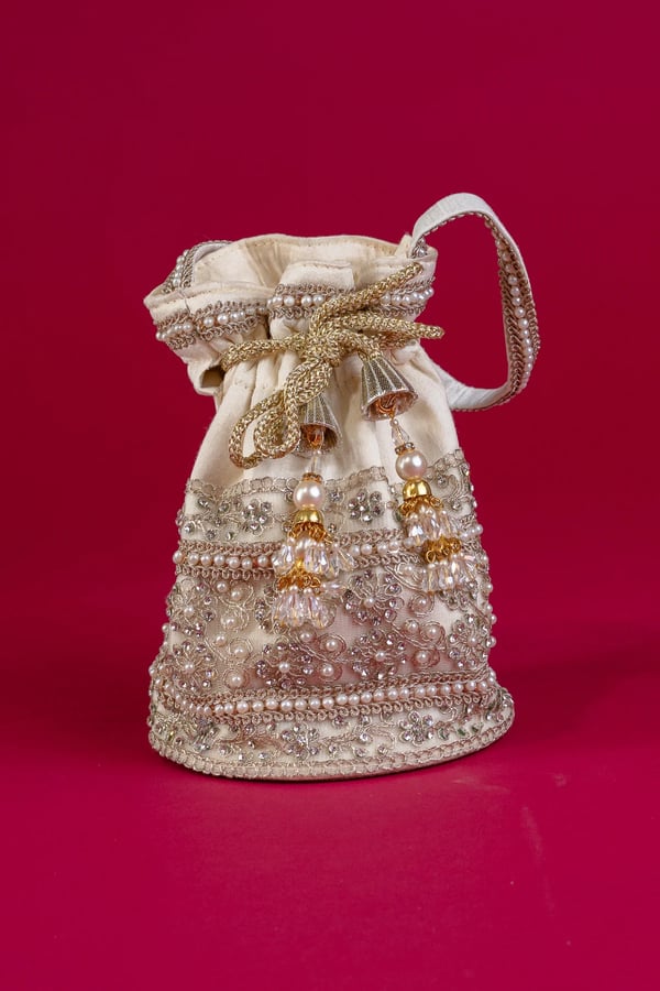 Shiffonz beautiful crepe pearl potli bag