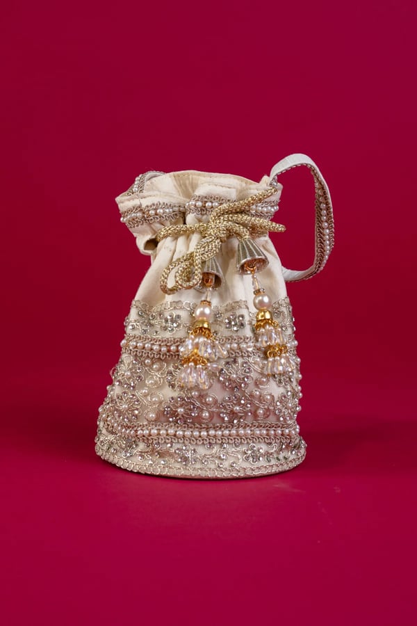 Shiffonz beautiful crepe pearl potli bag - Image 2