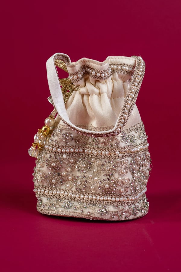 Shiffonz beautiful crepe pearl potli bag - Image 4