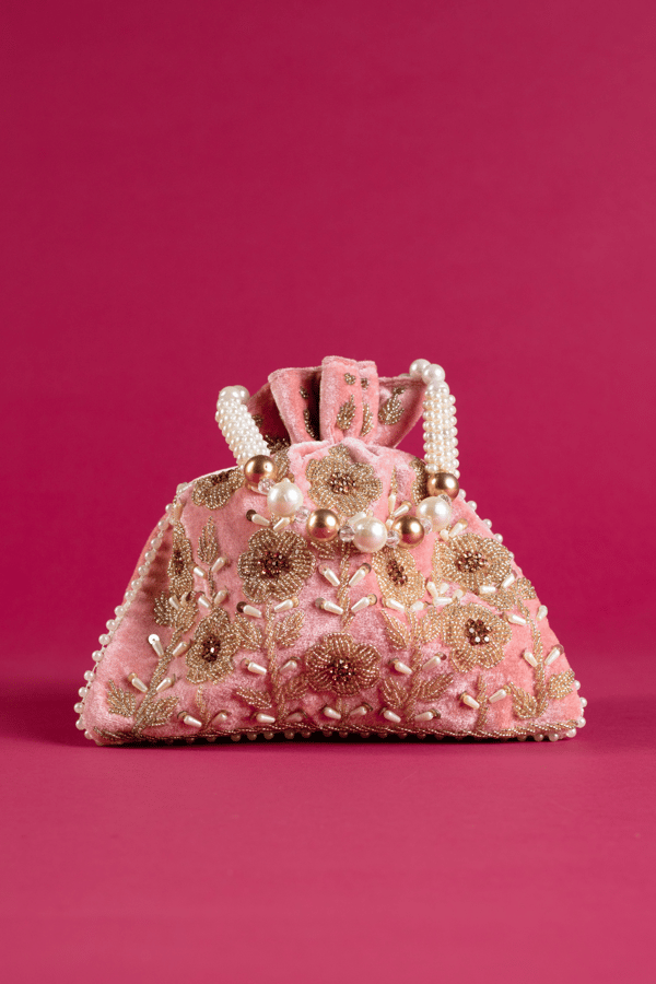 Shiffonz refined velvet pearl potli bag - DPEACH, FS