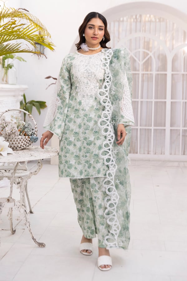 Sawera Eid 2025 3 piece luxury mother's lawn suit - Image 4