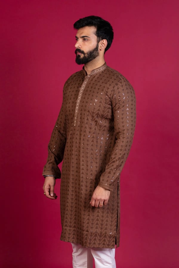Men's 2 piece embroidered kurta pyjama - Image 5