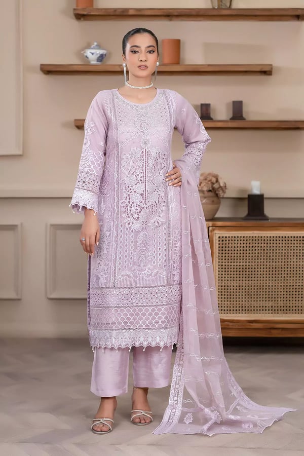 Aurora 3 piece organza embroidered mother and daughter suit - Lilac, Large