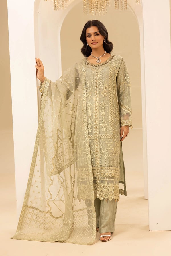 Aurora 3 piece luxury embroidered organza suit