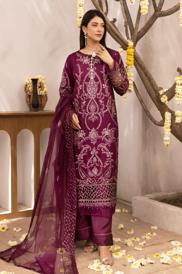 Nazish chiffon lux collection blessed 3 piece embroidered suit