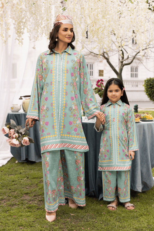 Olivia Eid 2025 kids 2 piece printed mother and daughter co-ord collection