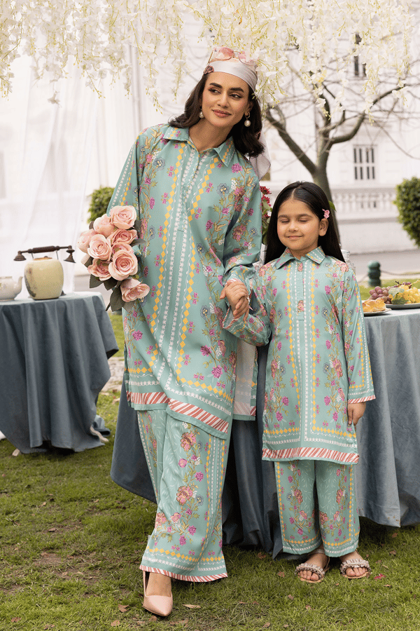Olivia Eid 2025 kids 2 piece printed mother and daughter co-ord collection - Image 2