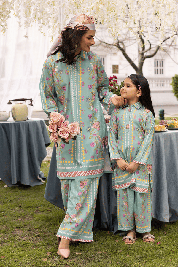 Olivia Eid 2025 kids 2 piece printed mother and daughter co-ord collection - Image 3