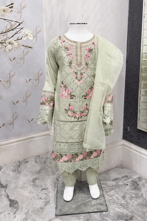 Afreen 3 piece mother and daughter casual kids collection - Mint, 36
