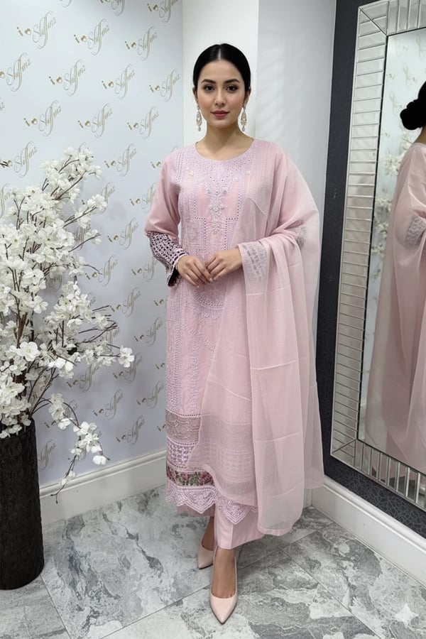Afiya Eid collection 3 piece mother and daughter collection - Pink, X - Large