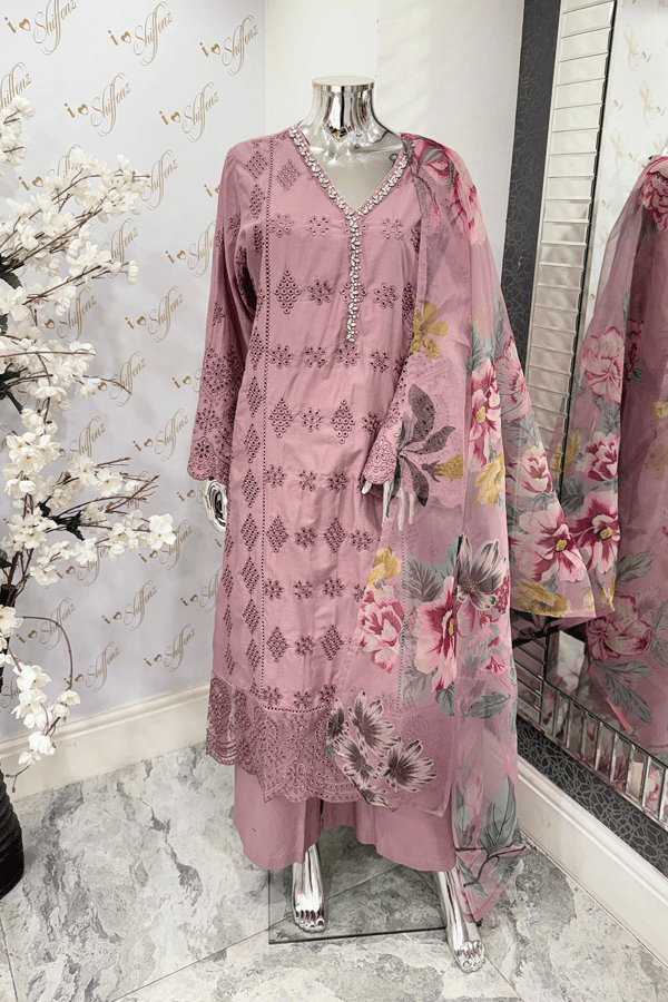 Afiya 3 piece chikan kari embroidered collection