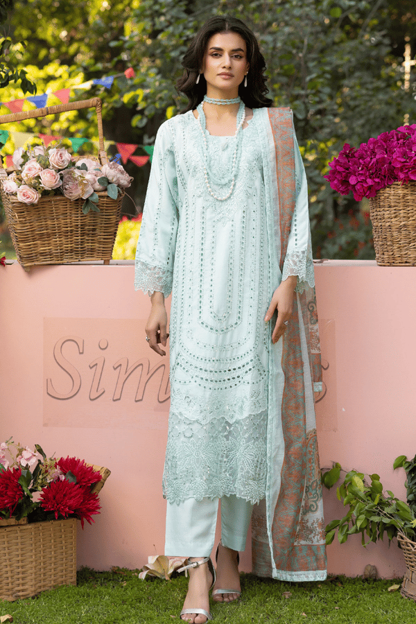 Ella 3 piece viscose chikan kari embroidered suit