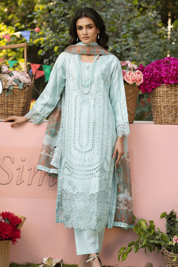 Ella 3 piece viscose chikan kari embroidered suit - Image 3