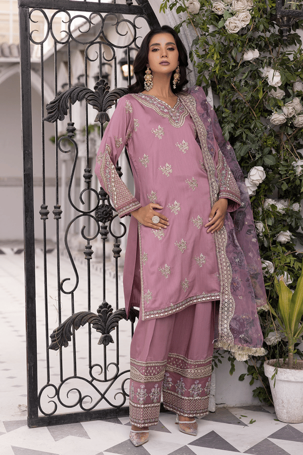 Ethnic collection 3 piece embroidered Eid outfit - Pink, X - Large