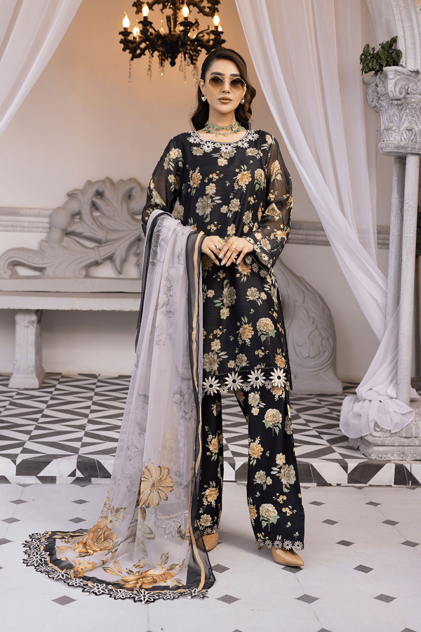 Freya Eid lux collection 3 piece digital printed suit - Black, X - Large