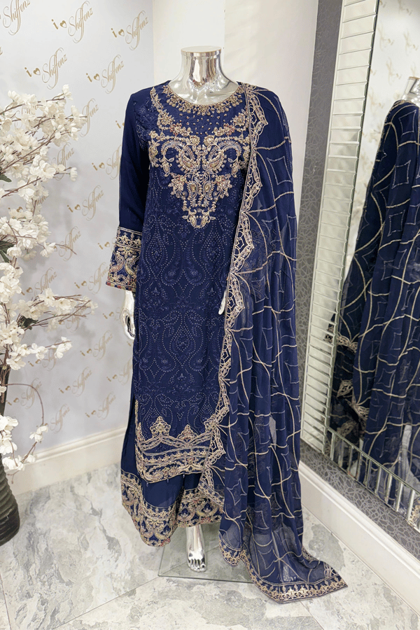 Nazish chiffon lux collection Humble 3 piece embroidered suit