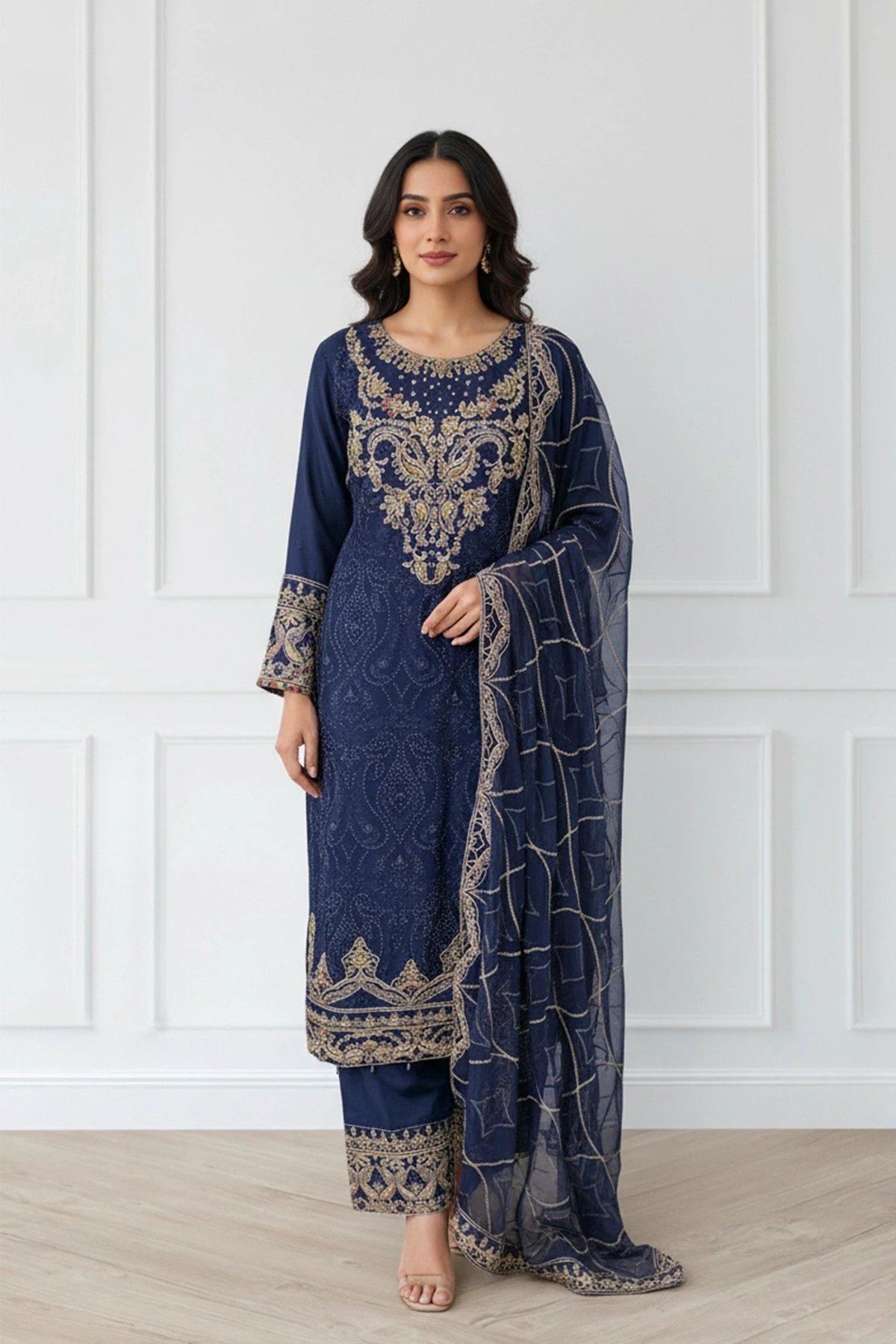 Nazish chiffon lux collection Humble 3 piece embroidered suit