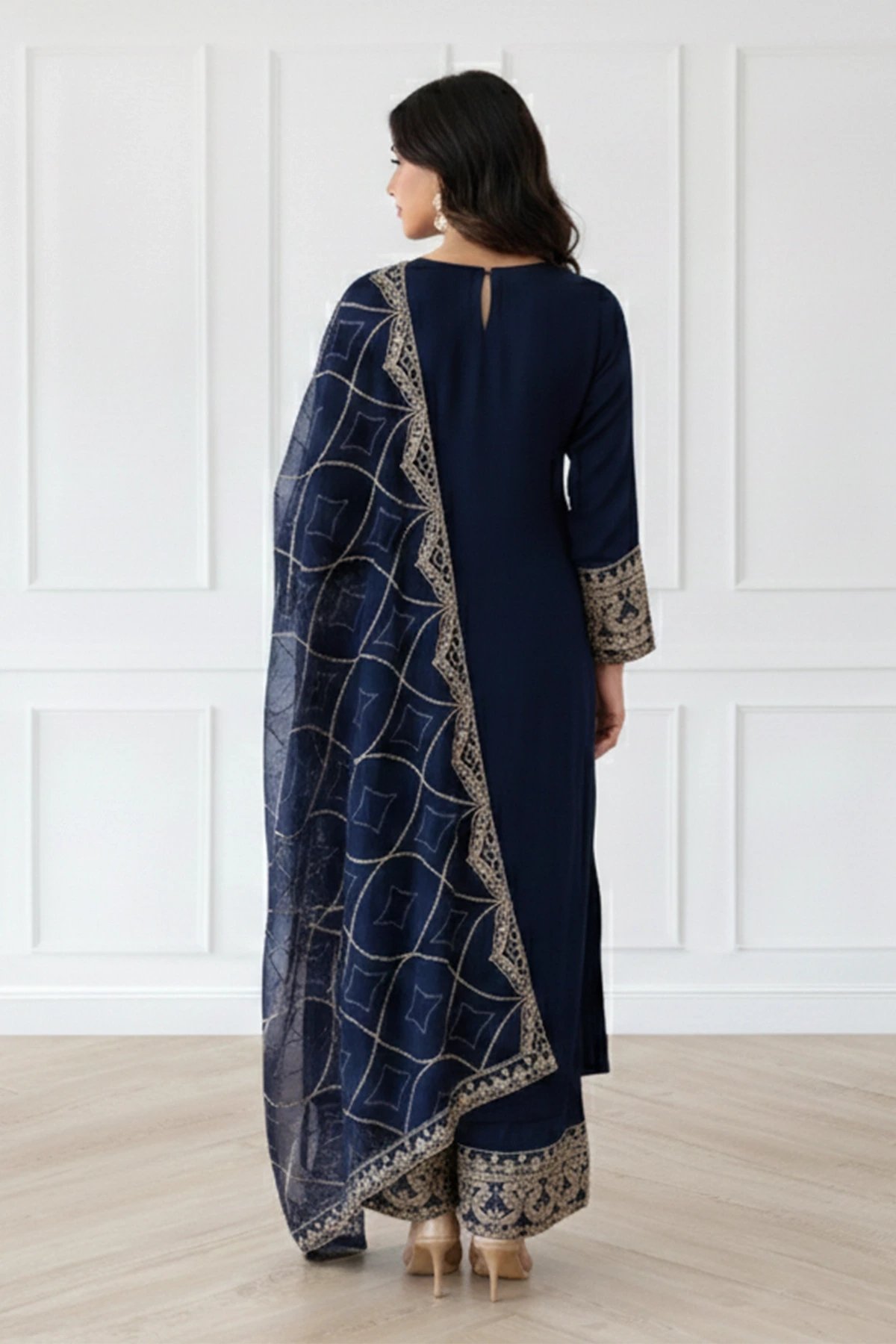 Nazish chiffon lux collection Humble 3 piece embroidered suit - Image 2