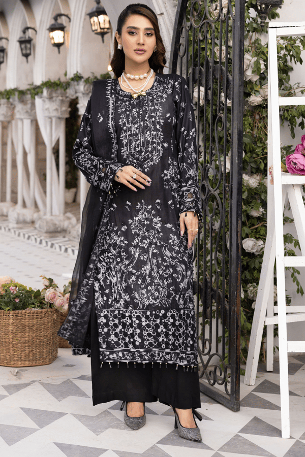 Jalwa 3 piece luxury embroidered Eid collection - Black, X - Large